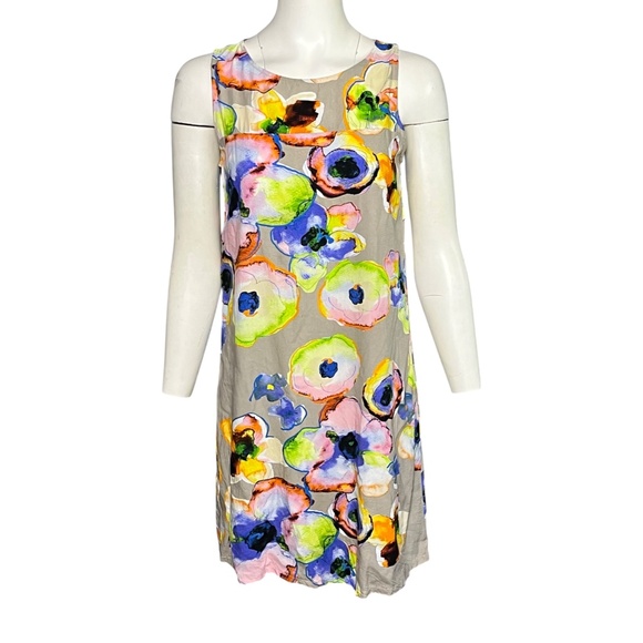 JAMS WORLD Mystic Pond Short JACKIE Shift Dress Taupe Cobalt Blue Size Small - Picture 7 of 7